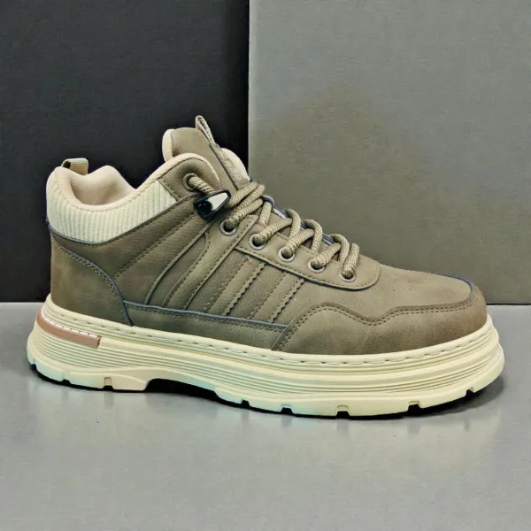 Taupe Casual Sneakers Ribbed Collar & Cream Sole 