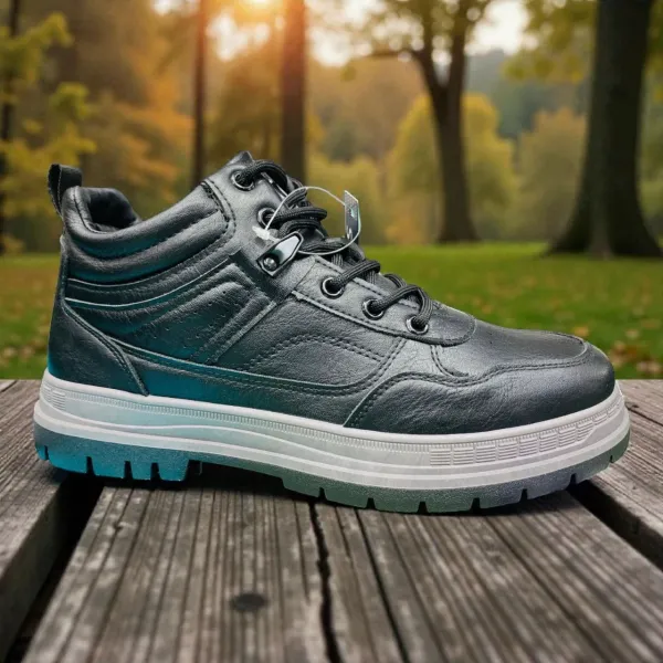 Black Leather Hiking Boots Rugged Sole & Metal Eyelets 