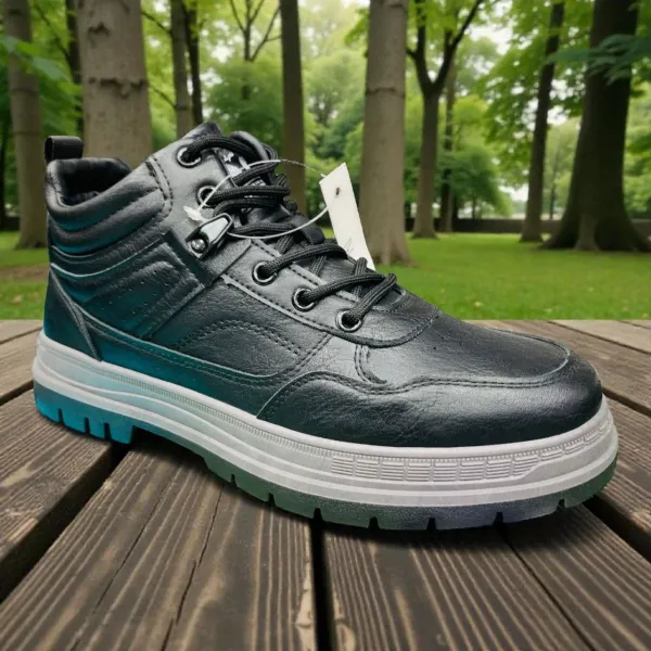 Black Leather Hiking Boots Rugged Sole & Metal Eyelets 