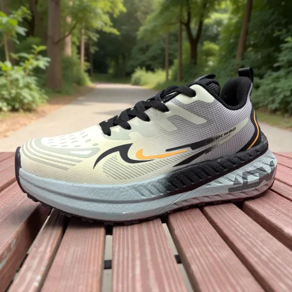 ROCHAO Beige Running Sneakers Textured Sole & Bold Branding 