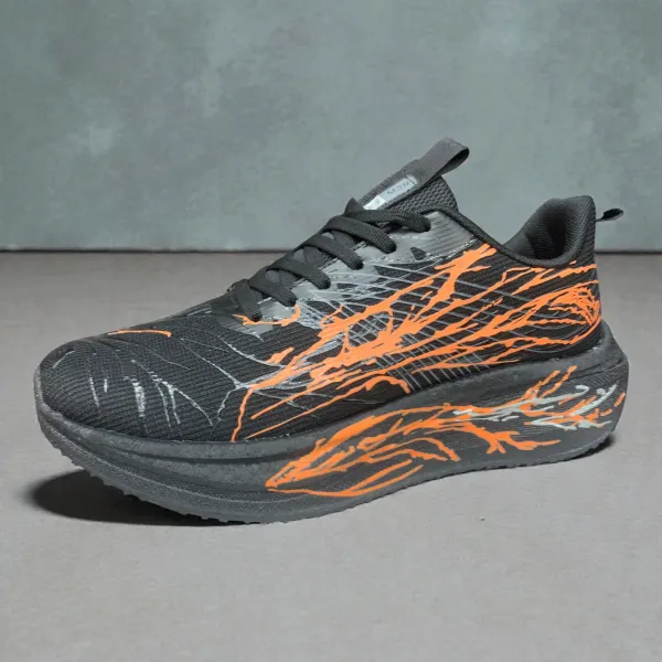 White Abstract-Streak Sneakers Red & Silver Design