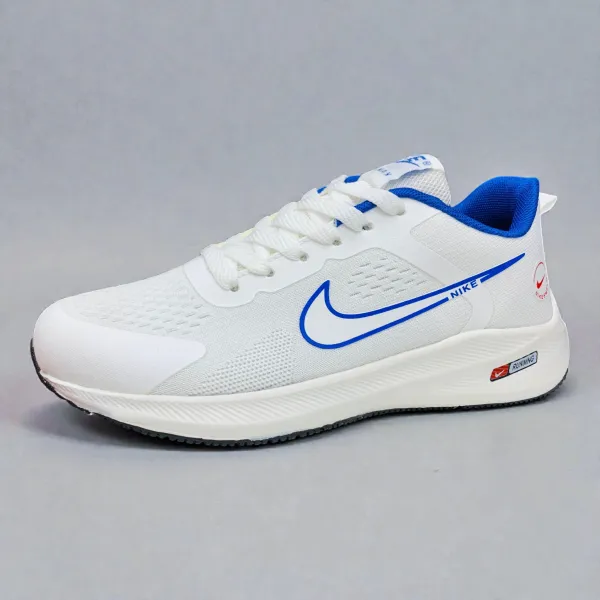 White Nike Running Shoe with Blue Accents