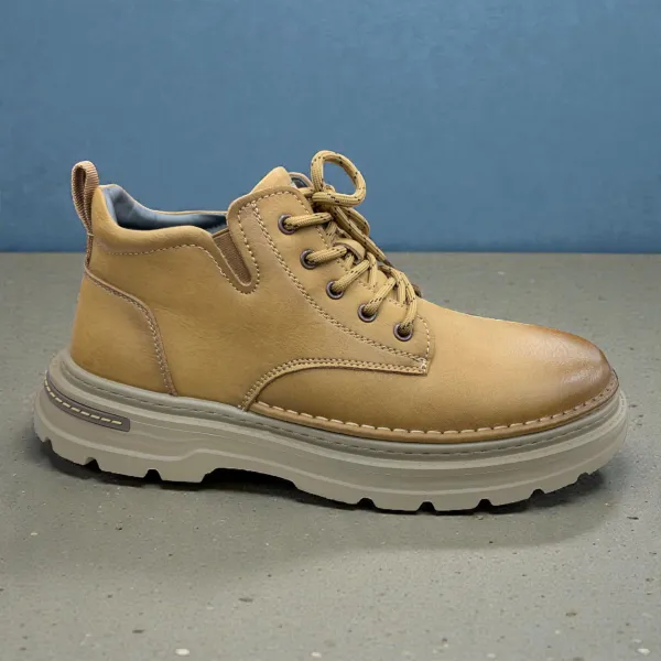 Brown Genuine Leather Boots — Rugged Sole & Metal Eyelets 