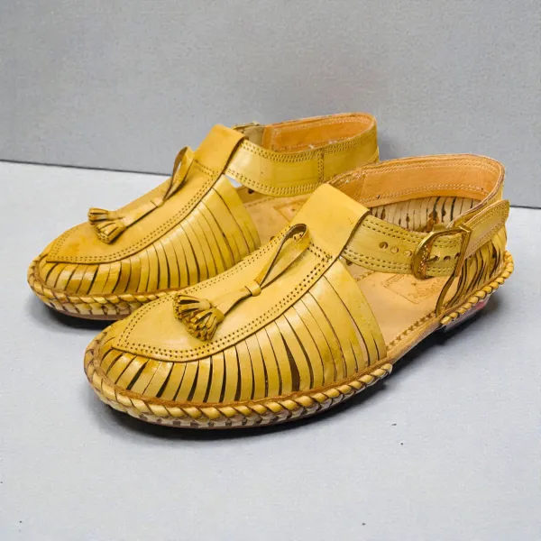 Tan Leather Huarache Sandals Handwoven & Buckle Strap |