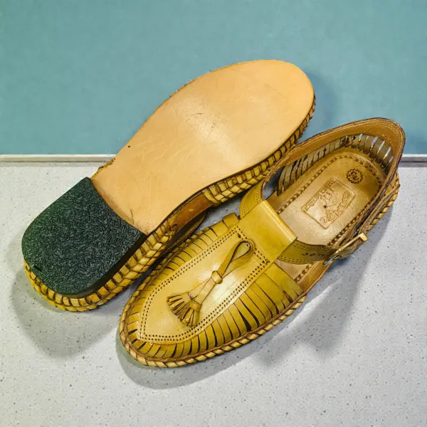 Tan Leather Huarache Sandals Handwoven & Buckle Strap |