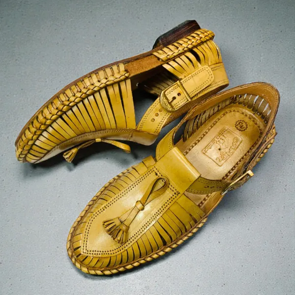 Tan Leather Huarache Sandals Handwoven & Buckle Strap |