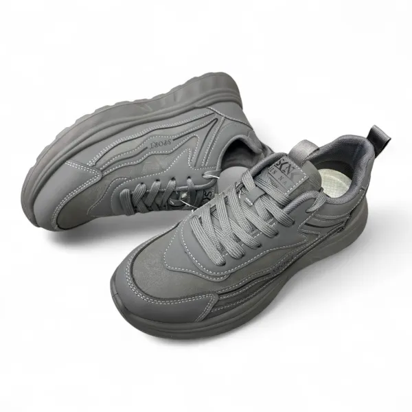 Beige PU Leather Sneakers Striped Accents Cushioned Sole 