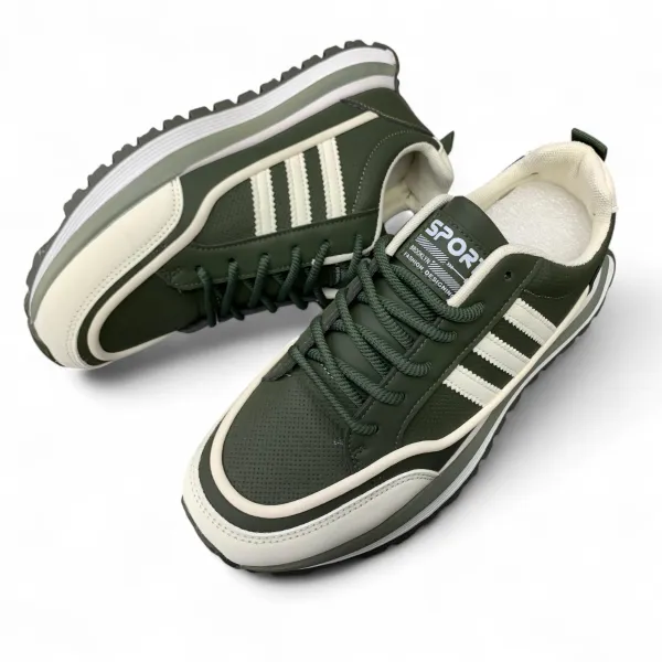 Green Mesh Sneakers  White Stripes Rugged Sole 