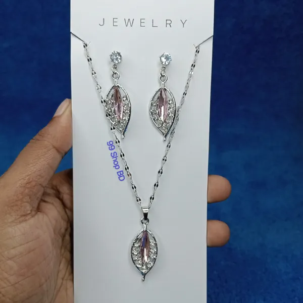 Silver Plated Crystal Leaf Shape Necklace Set
