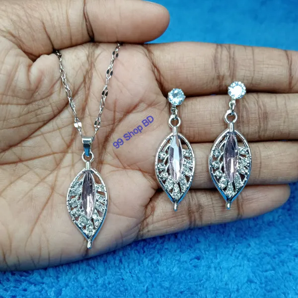 Silver Plated Crystal Leaf Shape Necklace Set