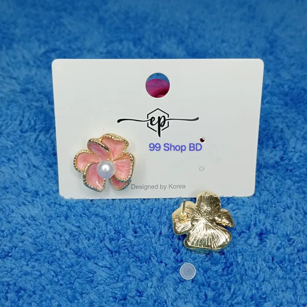 Pearl Design Gold Plated Flower Stud Earring