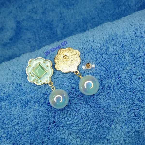 Blue Flower drop with Pearl earrings