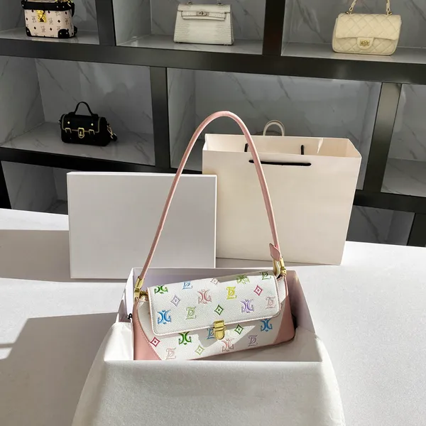 Contrasting Color Embroidered Shoulder Bag