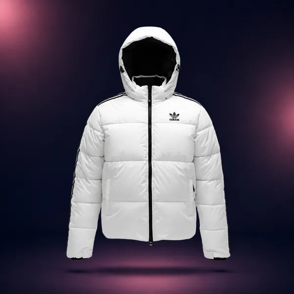 Adidas Premium Sherpa Heavy Hooded Jacket White with Black Stripe