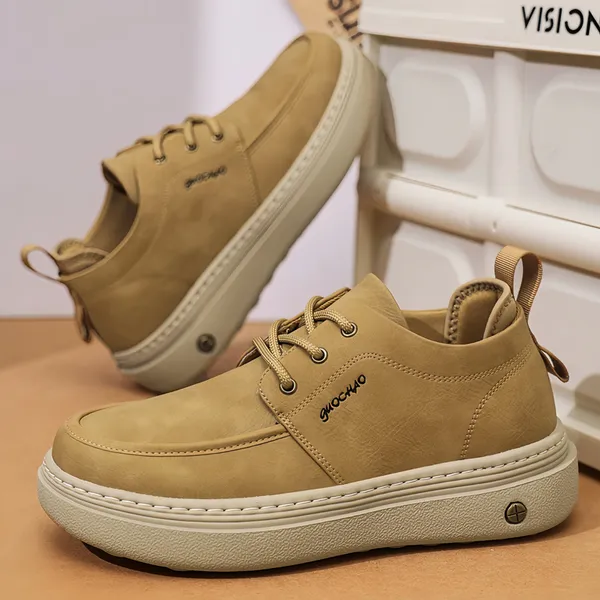 New Thick Sole Mid Top Casual Leather Shoes