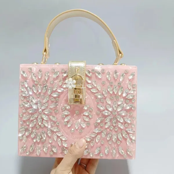 Trending Party Wedding Ladies Diamond Luxury square Elegant Acrylic Clutches Bags 
