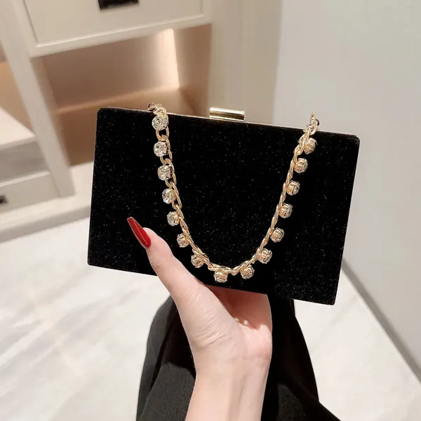 Hot Selling Ladies Black Velvet Clutch Evening Bag