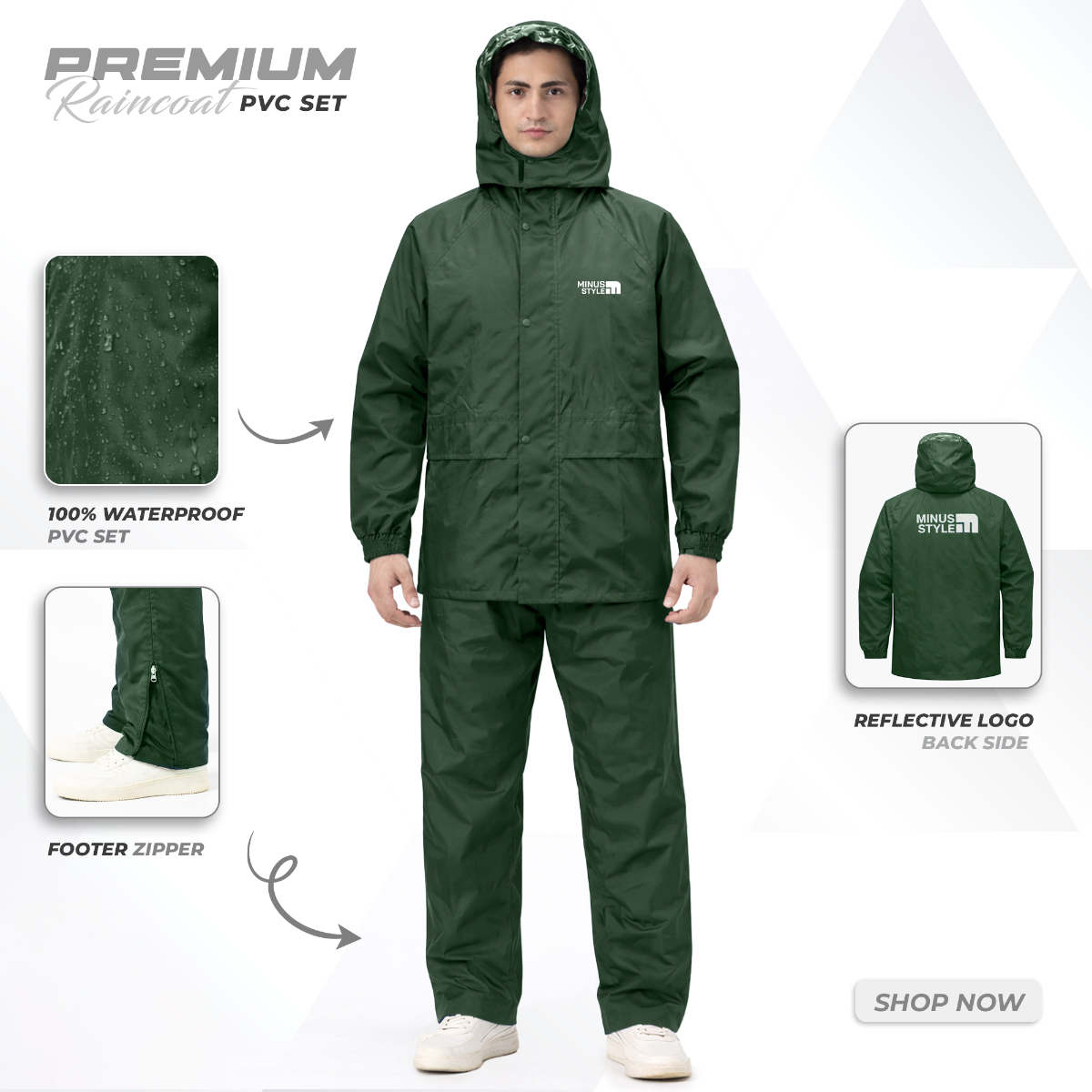Olive - 100% Water Proof Raincoat (PU Coated) with Seam Sealing