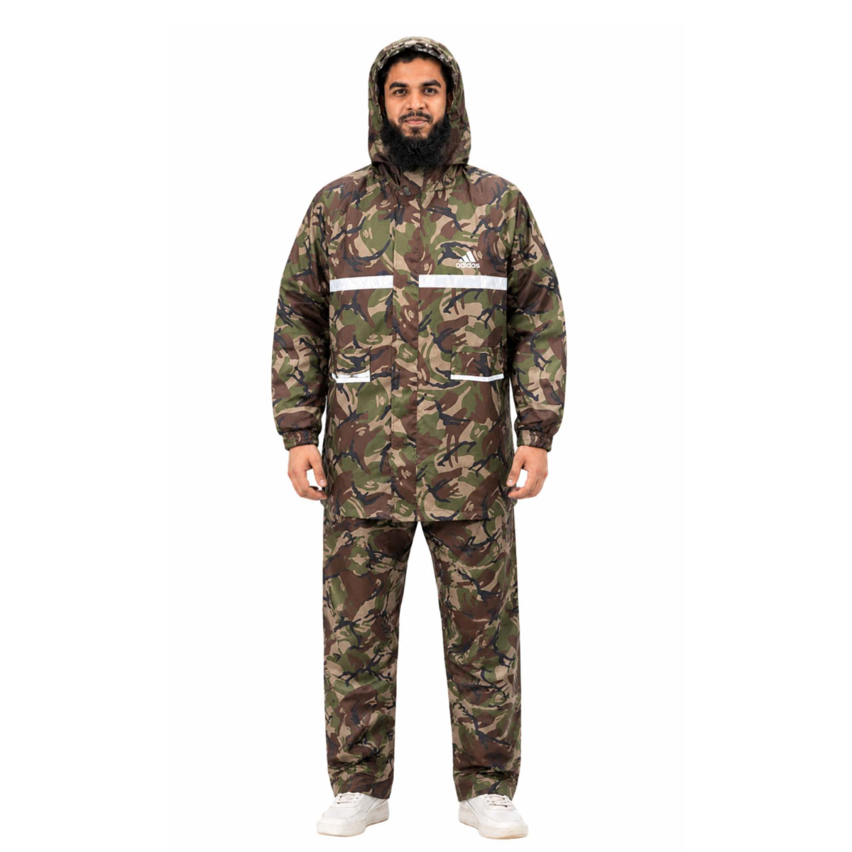 Full Velcro - 100% Water Proof Raincoat (PU Coated) with Seam Sealing - Army Green