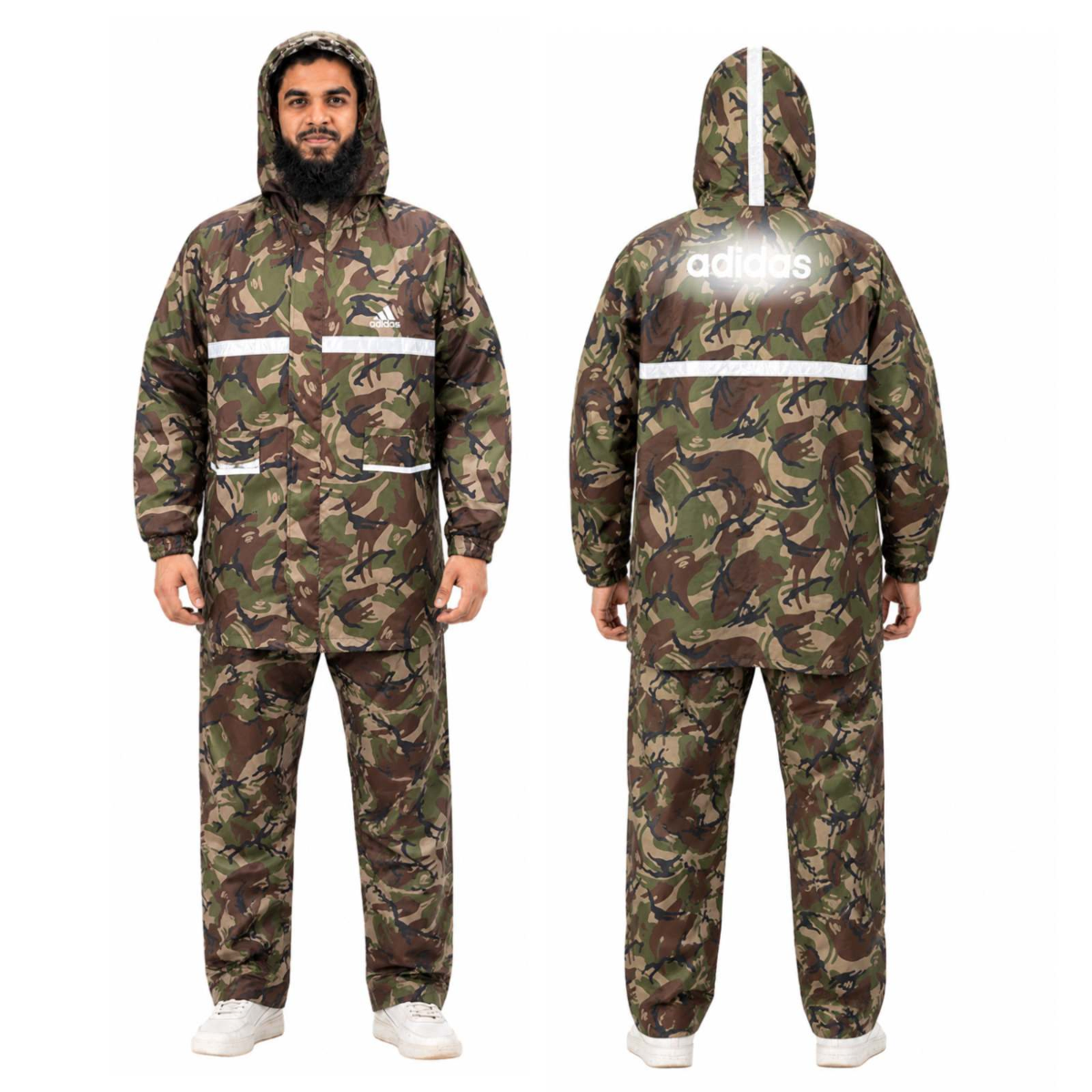 Full Velcro - 100% Water Proof Raincoat (PU Coated) with Seam Sealing - Army Green