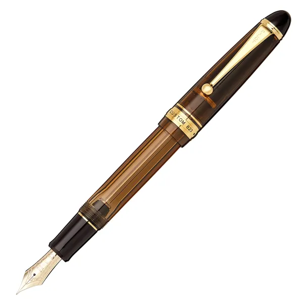 Pilot Custom 823 Fountain Pen Amber Brown Gold Trim - 14K Gold