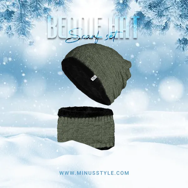 Beanie Hat & Scarf Set - Army Green