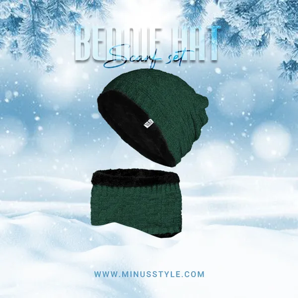 Beanie Hat & Scarf Set - Green