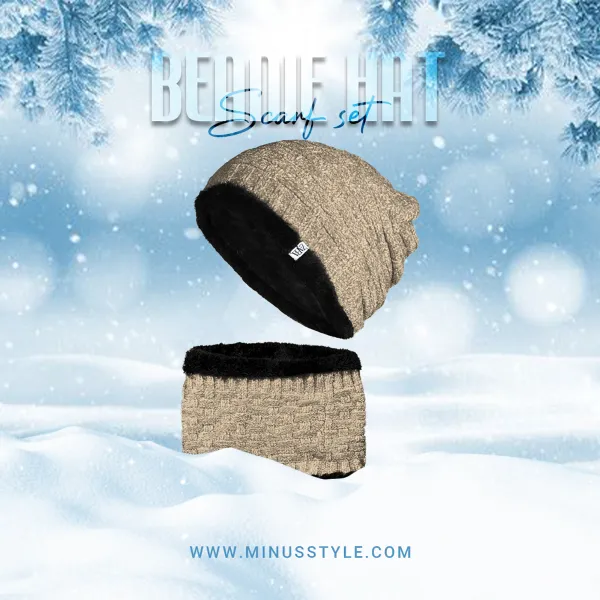 Beanie Hat & Scarf Set - Cream