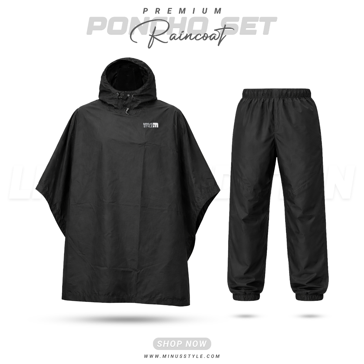 Poncho Raincoat Set-Black