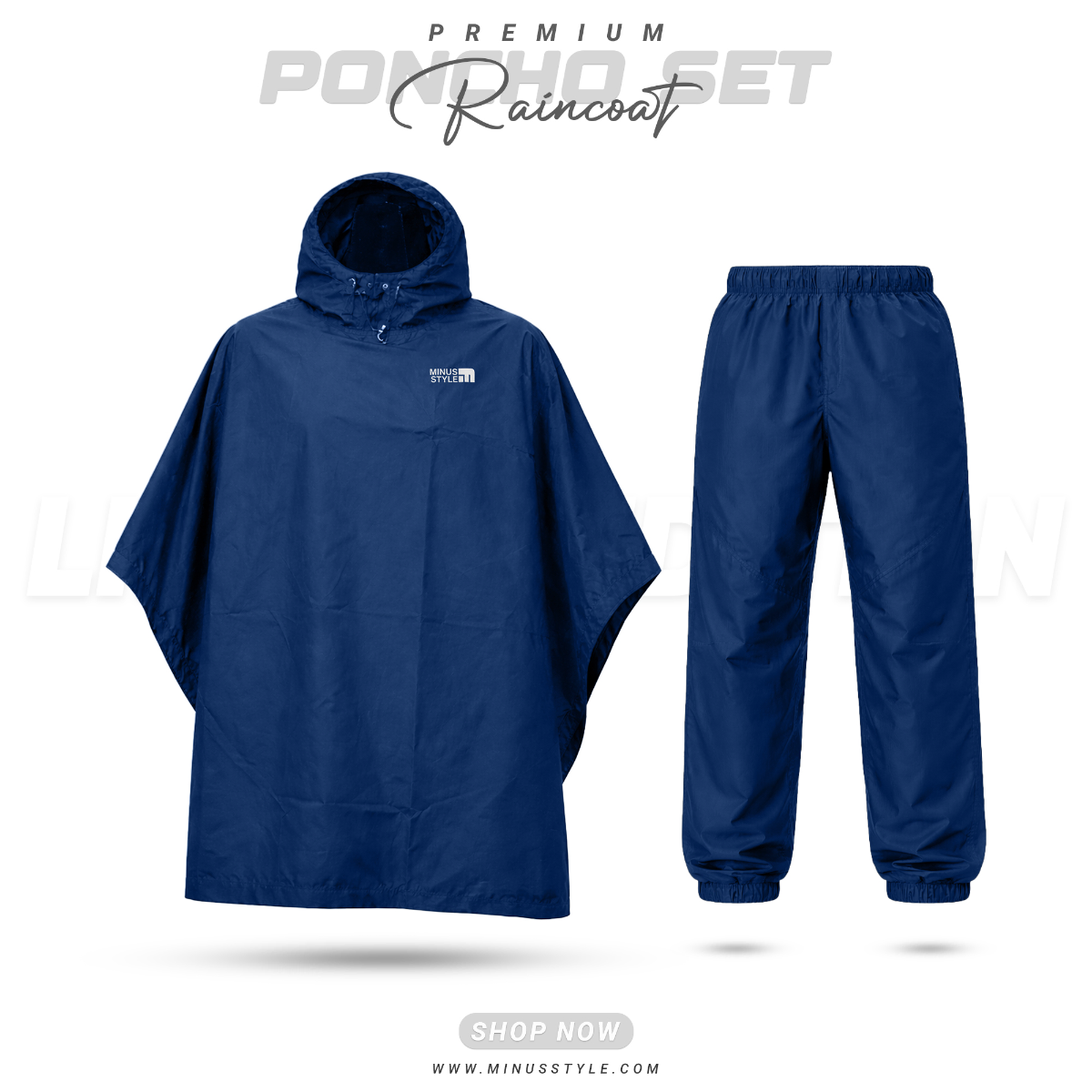 Poncho Raincoat Set-Blue