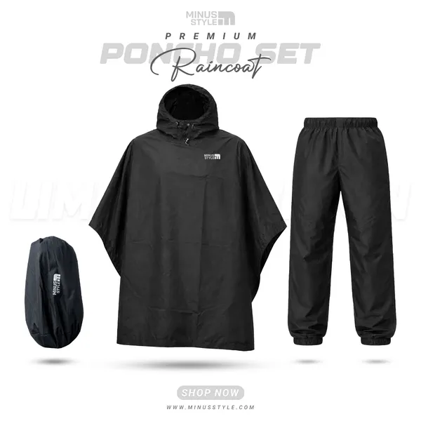 Poncho Raincoat Set-Black