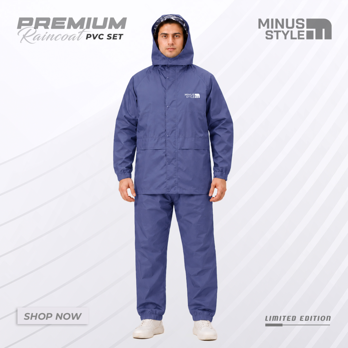 Full Velcro - 100% Water Proof Raincoat with Seam Sealing - Navy