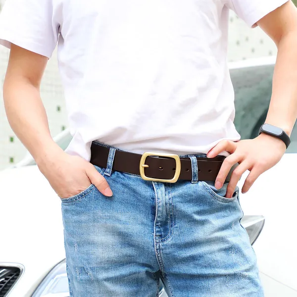 Handmade Genuine Cowhide Leather Belt – Retro British Style Men's Pin Buckle Belt