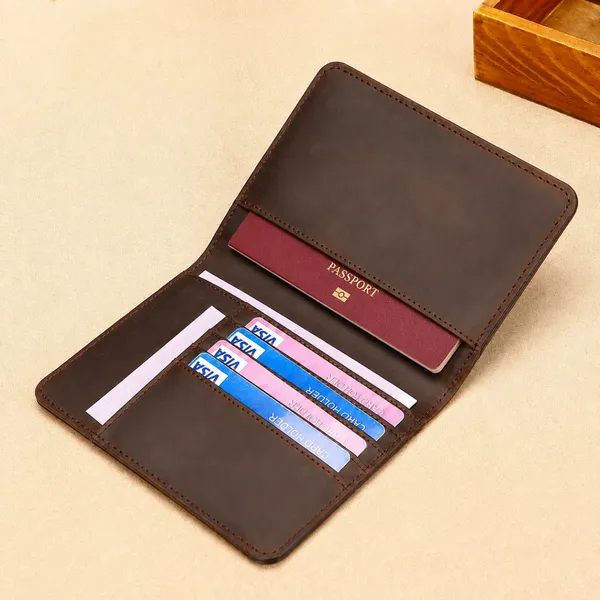 Crazy Horse Genuine Leather Passport Holder – Bi-Fold Travel Organizer