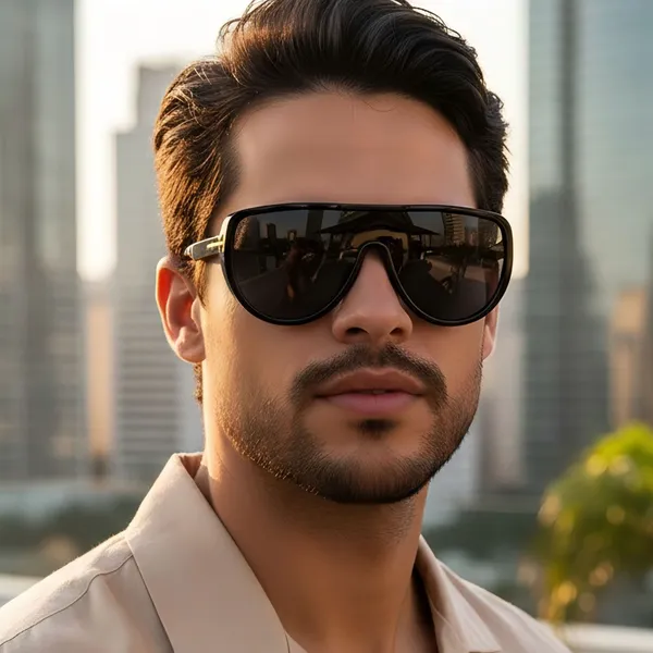Large-Frame One-Piece Mirror Sunglasses