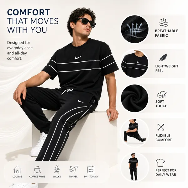 Premium Everyday Wear T Shirt and Trouser Set -Black