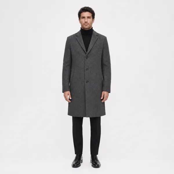 Men Premium Long Coat Dark Ash