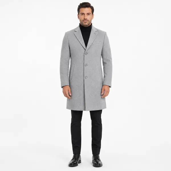 Men Premium Long Coat Light Ash