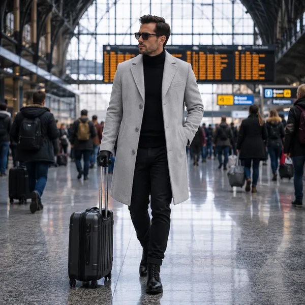 Men Premium Long Coat Light Ash