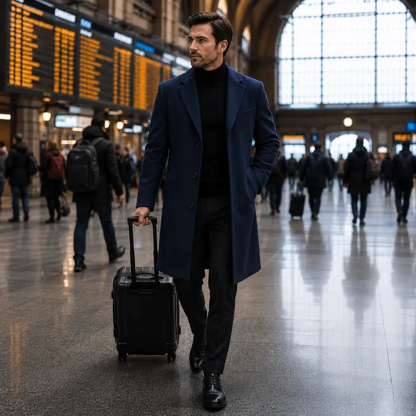 Men Premium Long Coat Navy Blue