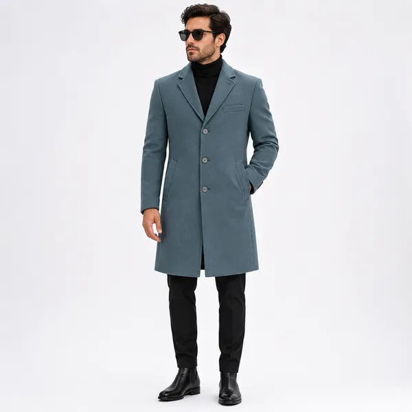 Men Premium Long Coat Ocean Green