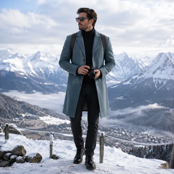 Men Premium Long Coat Ocean Green