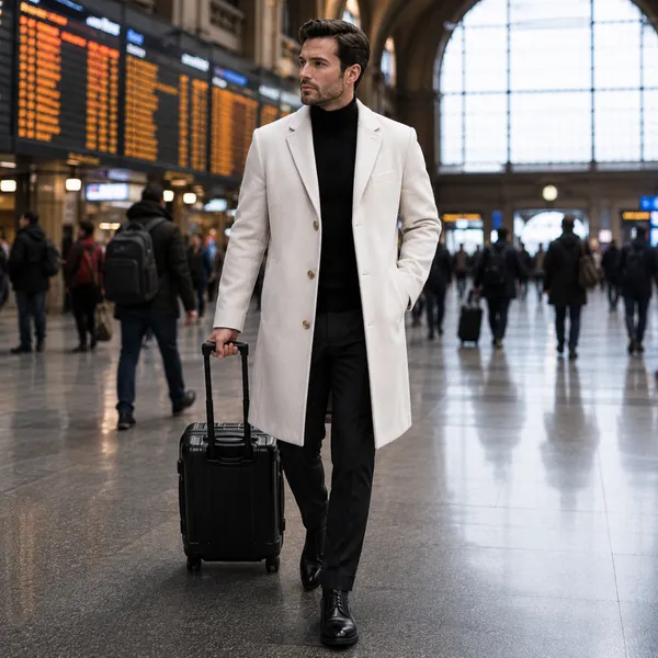 Men Premium Long Coat White