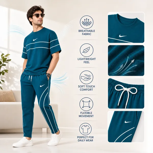 Premium Everyday Wear TShirt and Trouser Set- Teal Blue