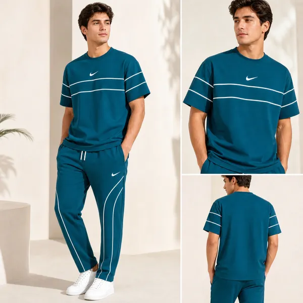 Premium Everyday Wear TShirt and Trouser Set- Teal Blue