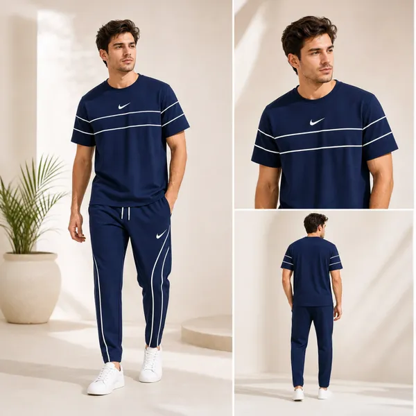 Premium Everyday Wear T Shirt and Trouser Set -Navy 