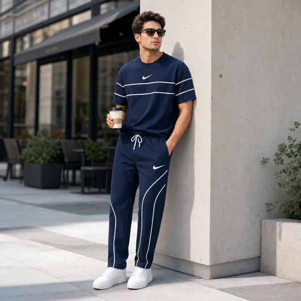 Premium Everyday Wear T Shirt and Trouser Set -Navy 