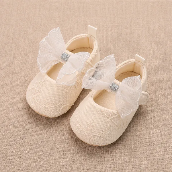 Baby Girls Cream Lace Bow Soft Sole Shoes