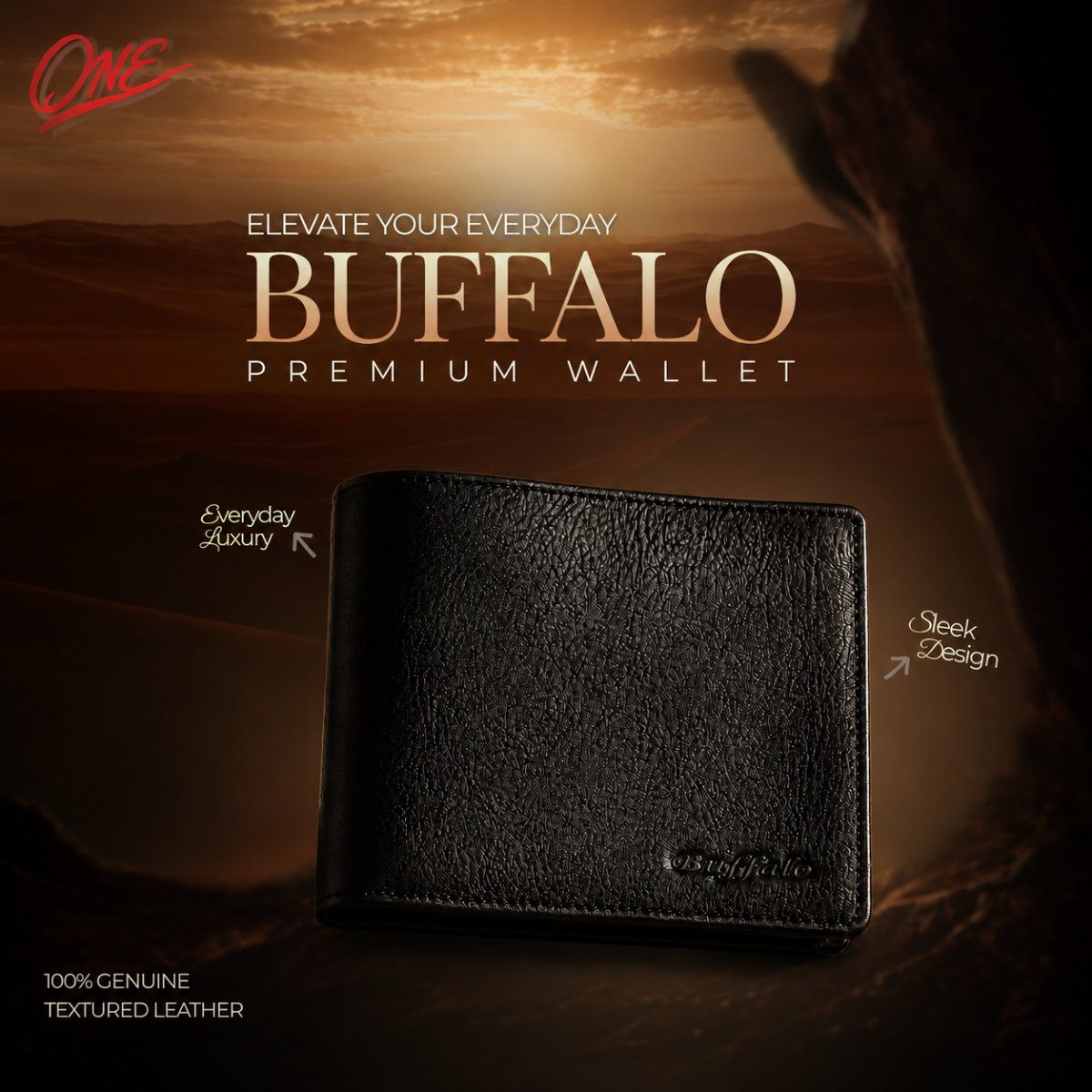 Buffalo Premium Black Leather Bifold Wallet for Men