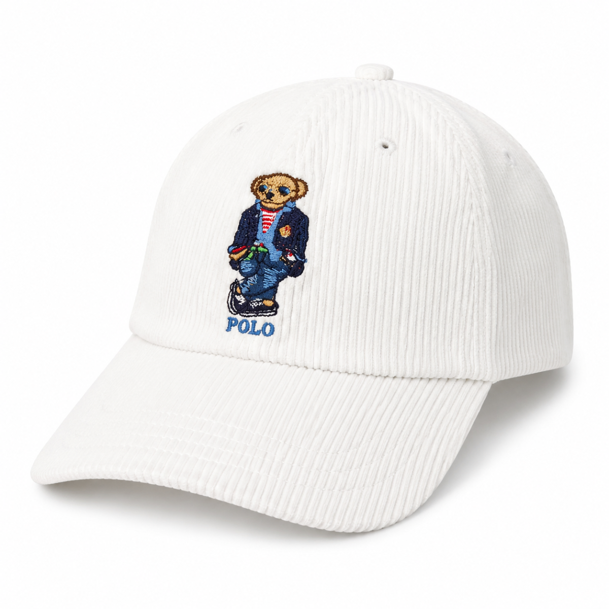 Premium Polo Bear White Corduroy Cap – Luxury Casual Lifestyle Hat